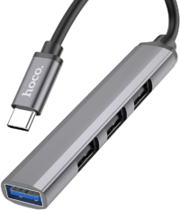 Hoco HB26 USB to 4USB Adapter – Metal Gray