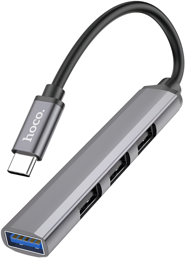 Hoco HB26 USB to 4USB Adapter – Metal Gray