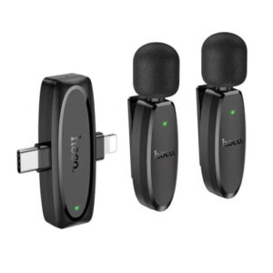Hoco L15 Crystal Wireless Dual Lavalier Microphone – Black (Lightning + Type-C Connectors)