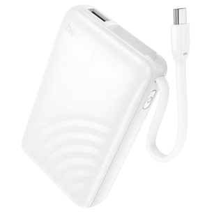 HOCO J134 Strong Power Bank 5000mAh with Built-in USB-C Cable – White
