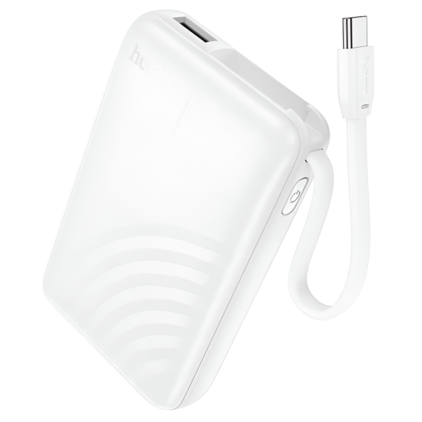 HOCO J134 Strong Power Bank 5000mAh with Built-in USB-C Cable – White
